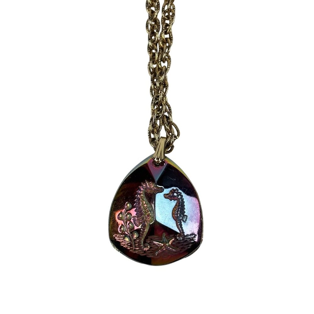 Vintage 70s Seahorse Necklace Rainbow Holographic Tropical Vacation Long Chain P - Picture 9 of 9